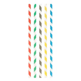 Pajita Recta Papel Rayadas Enfundada Ø8mm 23,5cm (3.000 Uds)