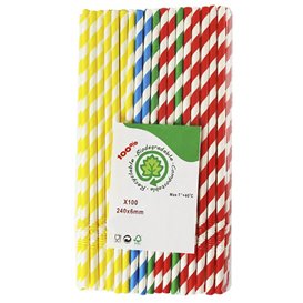 Pajita Flexible Papel Surtido Ø6mm 23cm (3.000 Uds)