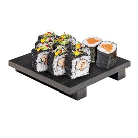 Bandeja de Bambú Negro para Sushi 15x15x2,5cm (40 Uds)