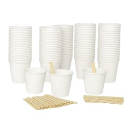 Pack Vaso Cartón Blanco 3Oz y Paletina 9cm (100 Uds)