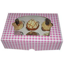 Caja con Soporte para 6 Cupcakes Rosa B-20 (Cajas de 100 Uds)
