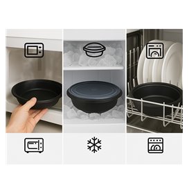 Tarrina de Plástico PP Negro 1000ml Ø23cm (25 Uds)