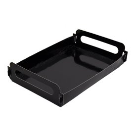 Bandeja Cartón Rectangular Negra Asas 12x19 cm (10 Uds)