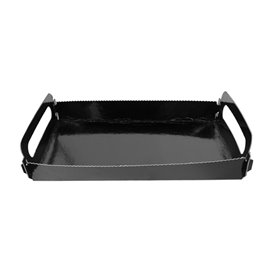 Bandeja Cartón Rectangular Negra Asas 12x19 cm (10 Uds)