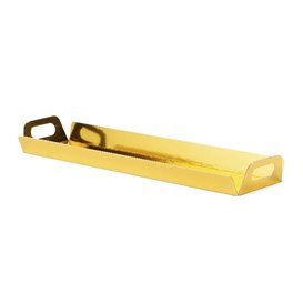 Bandeja Cartón Rectangular Oro Asas 32x7,5 cm (5 Uds)