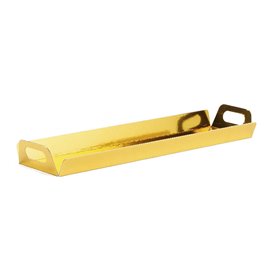 Bandeja Cartón Rectangular Oro Asas 32x7,5 cm (5 Uds)