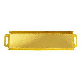 Bandeja Cartón Rectangular Oro Asas 32x7,5 cm (5 Uds)