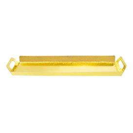 Bandeja Cartón Rectangular Oro Asas 32x7,5 cm (5 Uds)