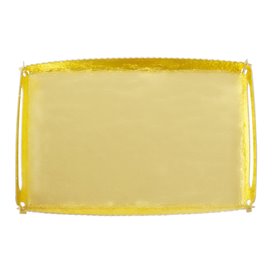 Bandeja Cartón Rectangular Oro Asas 12x19cm (100 Uds)