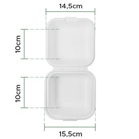 Envase Hamburguesa Caña Azúcar Blanco 150x150x80mm (50 Uds)