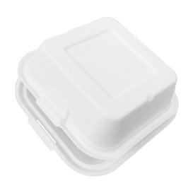 Envase Hamburguesa Caña Azúcar Blanco 150x150x80mm (50 Uds)