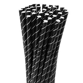 Pajita Flexible Papel Negra Ø6mm 23cm (250 Uds)