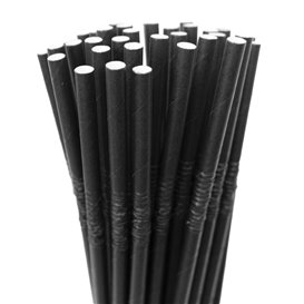 Pajita Flexible Papel Negra Ø6mm 23cm (3.000 Uds)