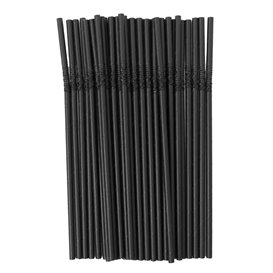 Pajita Flexible Papel Negra Ø6mm 23cm (3.000 Uds)