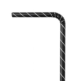 Pajita Flexible Papel Negra Ø6mm 23cm (3.000 Uds)