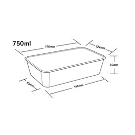 Envase Rectangular Plástico PP Negro con Tapa 750ml 17,3x11,9cm (500 Uds)