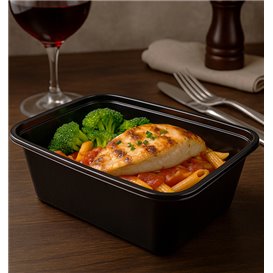 Envase Rectangular Plástico PP Negro 1.000ml 17,3x11,9cm (50 Uds)