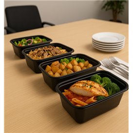 Envase Rectangular Plástico PP Negro 1.000ml 17,3x11,9cm (50 Uds)