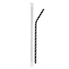 Pajita Flexible Papel Negra Rayas Blancas Enfundada Ø6mm 21cm (6.000 Uds)