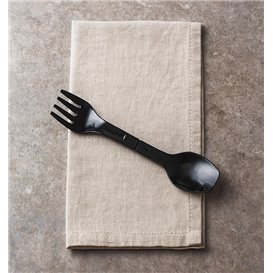 Cuchara-Tenedor Spork para Degustación Reutilizable Durable PP Negro 12cm (500 Uds)