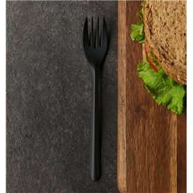 Tenedor Reutilizable PP Negro 17,5cm (50 Uds)