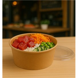 Tarrina de Cartón Kraft-Kraft con Tapa PET 750ml Ø15cm (250 Uds)