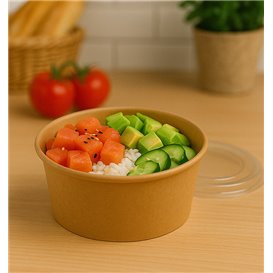 Tarrina de Cartón Kraft-Kraft con Tapa PET 750ml Ø15cm (250 Uds)