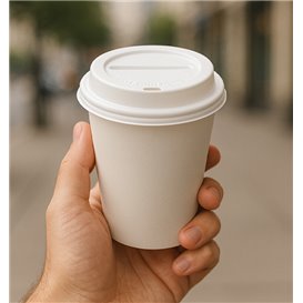 Tapa Travel con Agujero PS para Vaso Cartón 7Oz Blanca Ø7,2cm (2.000 Uds)