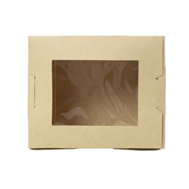 Caja Americana Cartón de Bambú Kraft con Ventana 11,5x9x6,5cm 700ml (50 Uds)