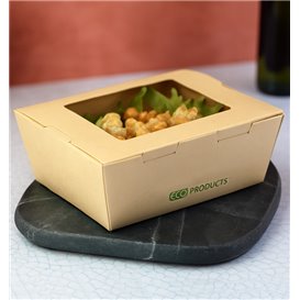 Caja Americana Cartón de Bambú Kraft con Ventana 11,5x9x6,5cm 700ml (200 Uds)