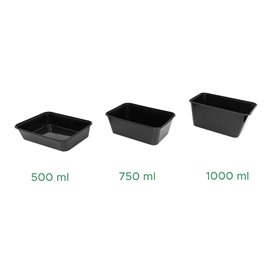 Envase Rectangular Plástico PP Negro 500ml 17,3x11,9cm (50 Uds)