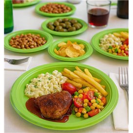 Plato de Plástico PS Reutilizable Llano Verde Lima Ø220mm (25 Uds)