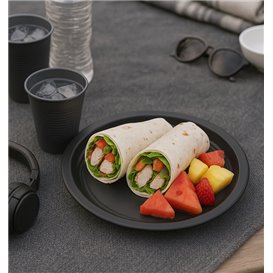 Plato de Plástico PS Reutilizable Llano Negro Ø220mm (25 Uds)
