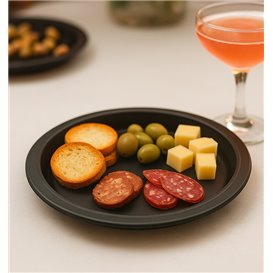 Plato de Plástico PS Reutilizable Llano Negro Ø220mm (25 Uds)