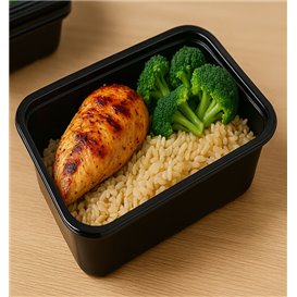 Envase Rectangular Plástico PP Negro 750ml 17,6x12,4x6cm (50 Uds)