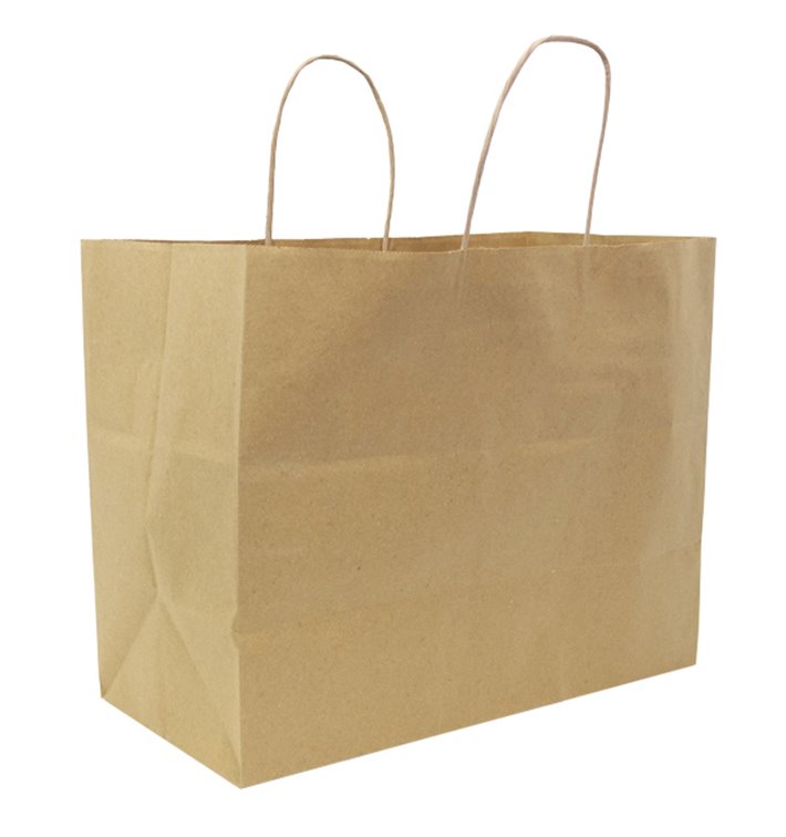 Bolsa Papel Kraft con Asa Rizadas 80g/m² 32+16x26cm (25 Uds)