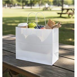 Bolsa Papel Blanca con Asa Rizada 80g/m² 32+16x27cm (25 Uds)