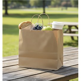 Bolsa de Papel Kraft con Asas Rizadas 80 g/m² 32+16x26cm (25 Uds)