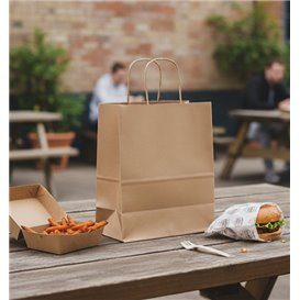 Bolsa de Papel Kraft con Asas Rizadas 80 g/m² 22+10x28cm (25 Uds)