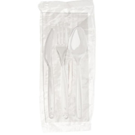 Set Cubiertos Tenedor, Cuchara, Cuchillo y Servilleta Transp. (25 Uds)