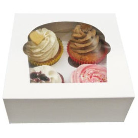 Caja con Soporte para 4 Cupcakes Blanco B-20 (Cajas de 140 Unida