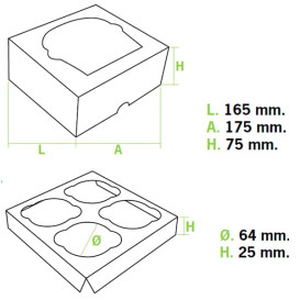 Caja 4 Cupcakes con Soporte 17,3x16,5x7,5cm Blanco (140 Uds)