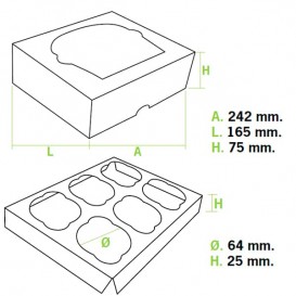 Caja 6 Cupcakes con Soporte 24,3x16,5x7,5cm Rosa (20 Uds)