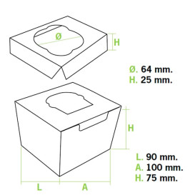 Caja 1 Cupcake con Soporte 11x10x7,5cm Blanca (200 Uds)