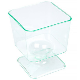 Copa de Plastico Cuadrada Verde Transp. con Pie 60 ml 