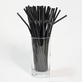 Pajita de Plastico Flexible Negra Ø5mm 21cm (100 Uds)
