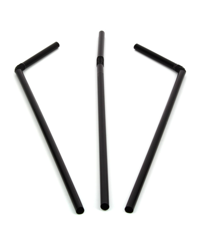 Pajita de Plastico Flexible Negra Ø5mm 21cm 