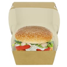 Caja Hamburguesa en Cartón Kraft Doble Cierre 11x11x7,5cm (50 Uds)