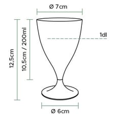 Copa de Plástico Reutilizable 2P Pie Transparente para Vino 200ml (20 Uds)