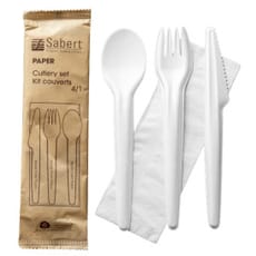 Set Cubiertos Cartón Kraft Tenedor, Cuchillo, Cuchara y Servilleta (50 Uds)